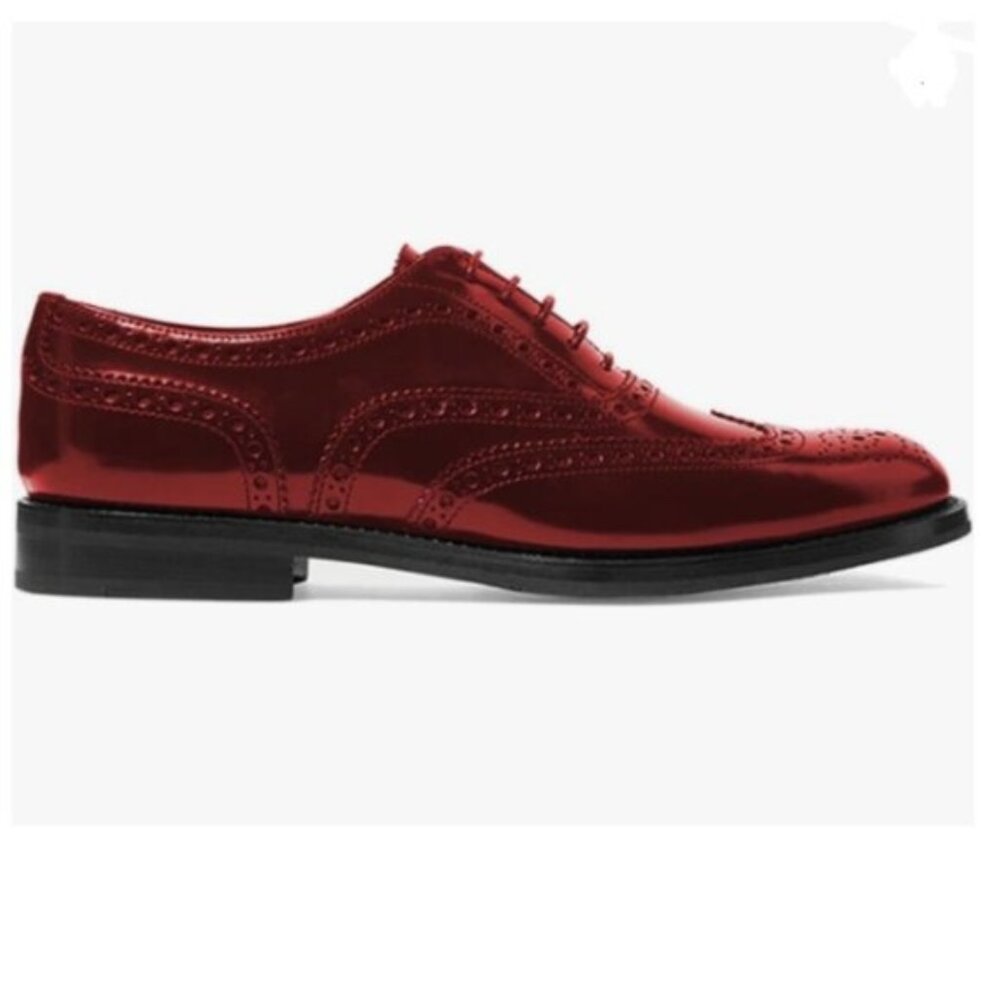 FOWT Red Perforated Self Tie Oxfords Cap Toe Lace Pattern Brogue Shoes